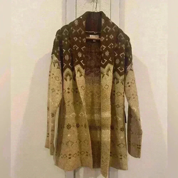 NWT Lucky Brand Fair Isle Cardigan Sweater in Brown/Tan Sz S *no belt - Picture 8 of 8